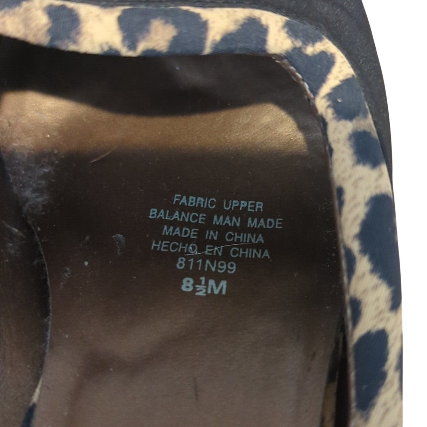 Naturalizer Black Fabric Mule w/ Animal Print Trim & Patent Leather Heels Sz 8.5