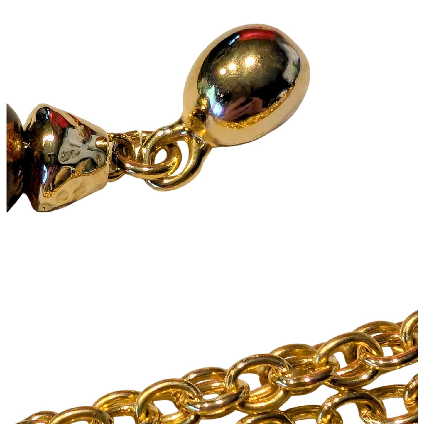 Multi-Strand Goldtone Chain Link Rootbeer Acrylic Ball Bead Chain Belt 30"-35.5"