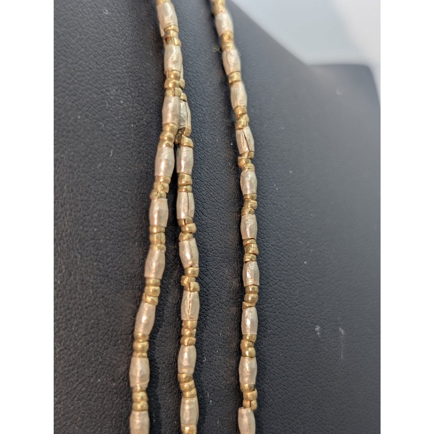 Antique 76" Strand of Two Tone Tribal Hand-Made Folded Beaded  Necklace 38.35g