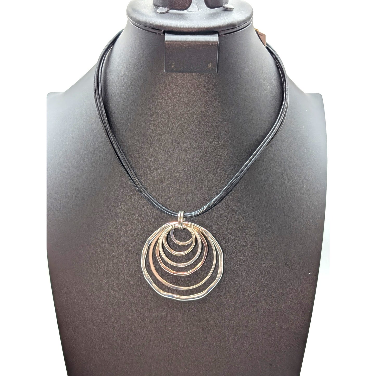 Anne Klein NWT Bullseye Pendant Black Corded Silver Tone Toggle Clasp Necklace