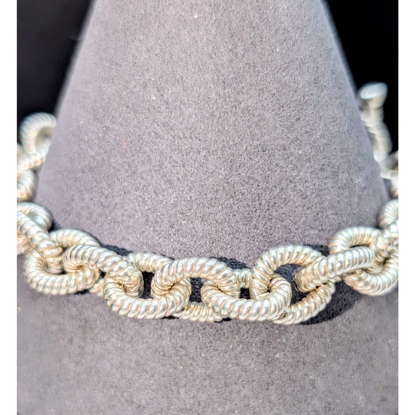 925 Sterling Silver Ribbed Chain Link Toggle Clasp Bracelet 38.31g