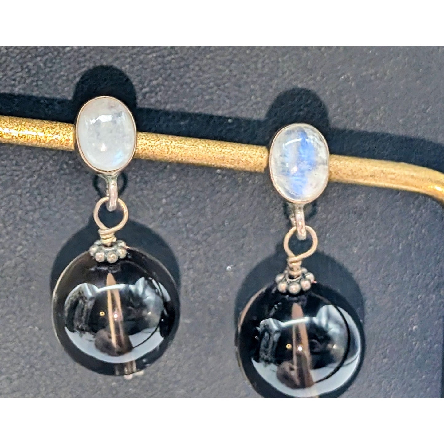 Vintage 925 Sterling Silver Moonstone Smoky Topaz Drop Dangle Earrings