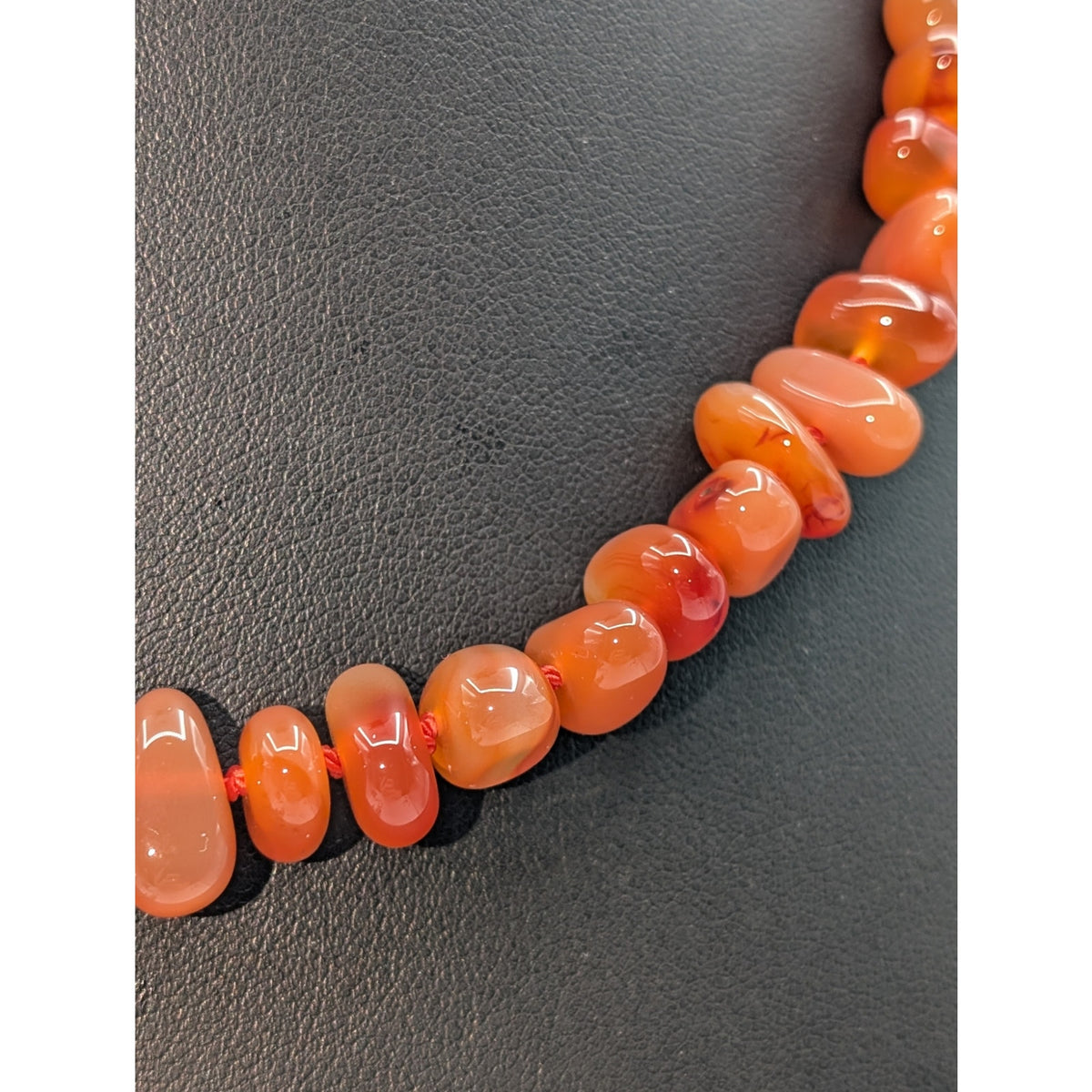 925 Sterling Silver Carnelian Agate Stone Bead Choker 17.5" Necklace