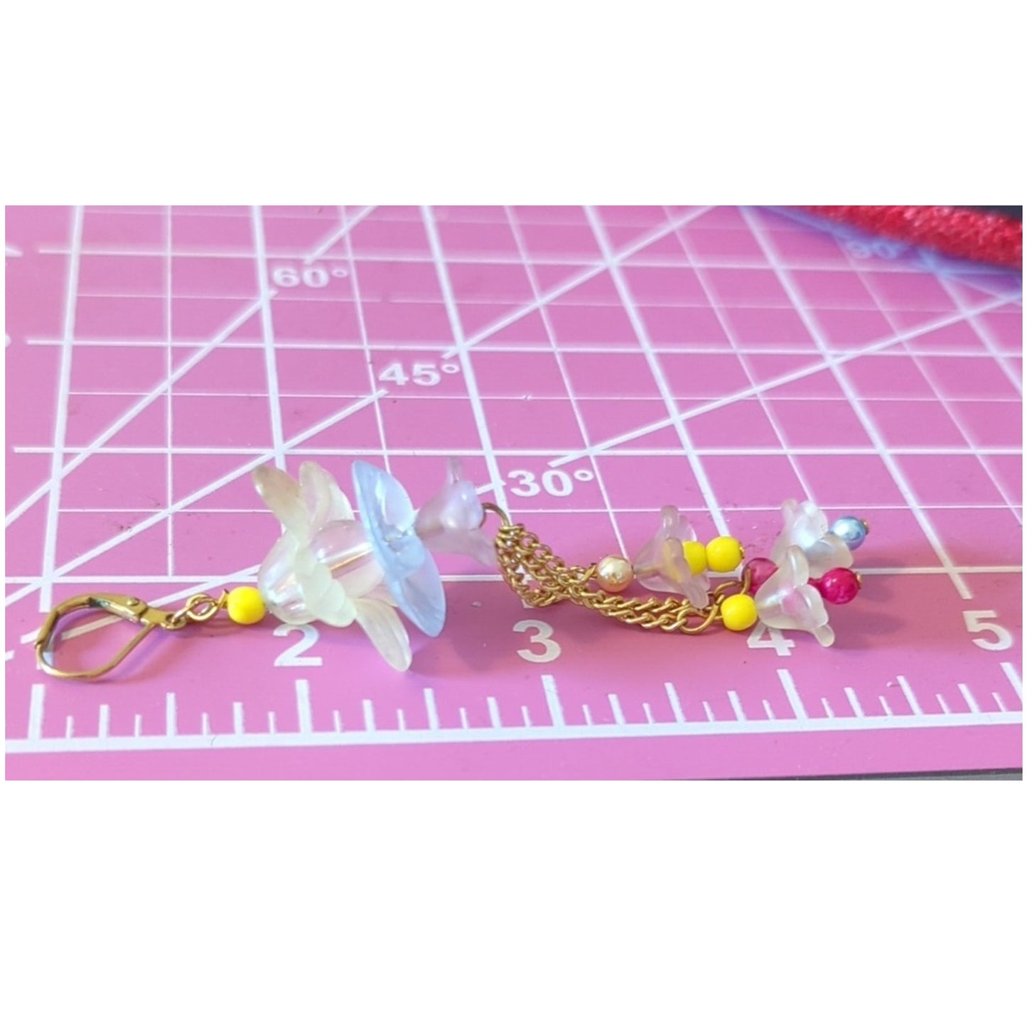 Bell Flower Dangle Beaded Chain Lever Back Earrings