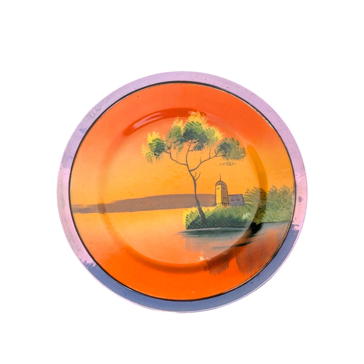 Vintage Hand-Painted Japanese Sunset Blue Lustre Rim 6" Plate