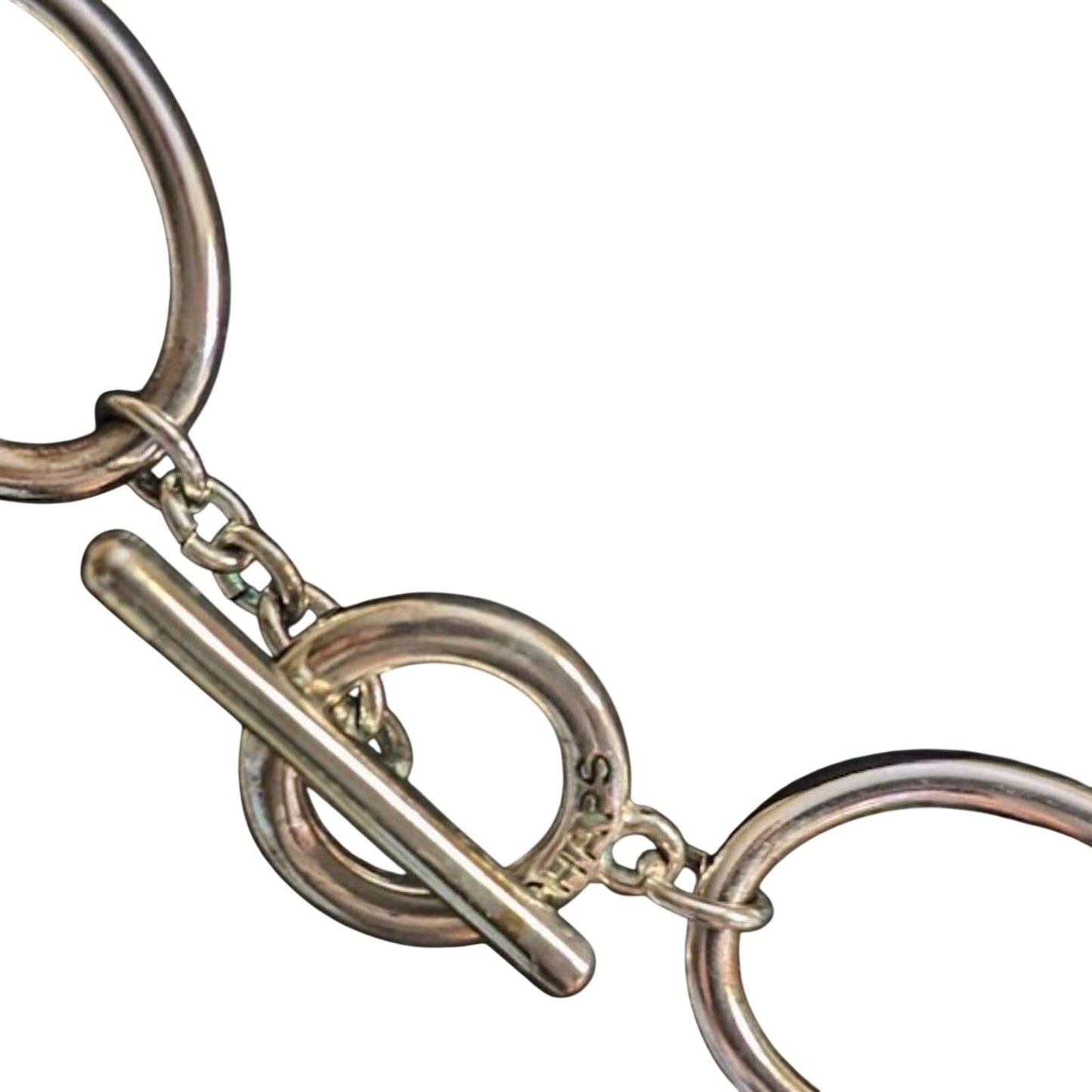 Chaps Silver Tone Oval Twisted & Polished Chain Link Toggle Clasp 18" Necklace