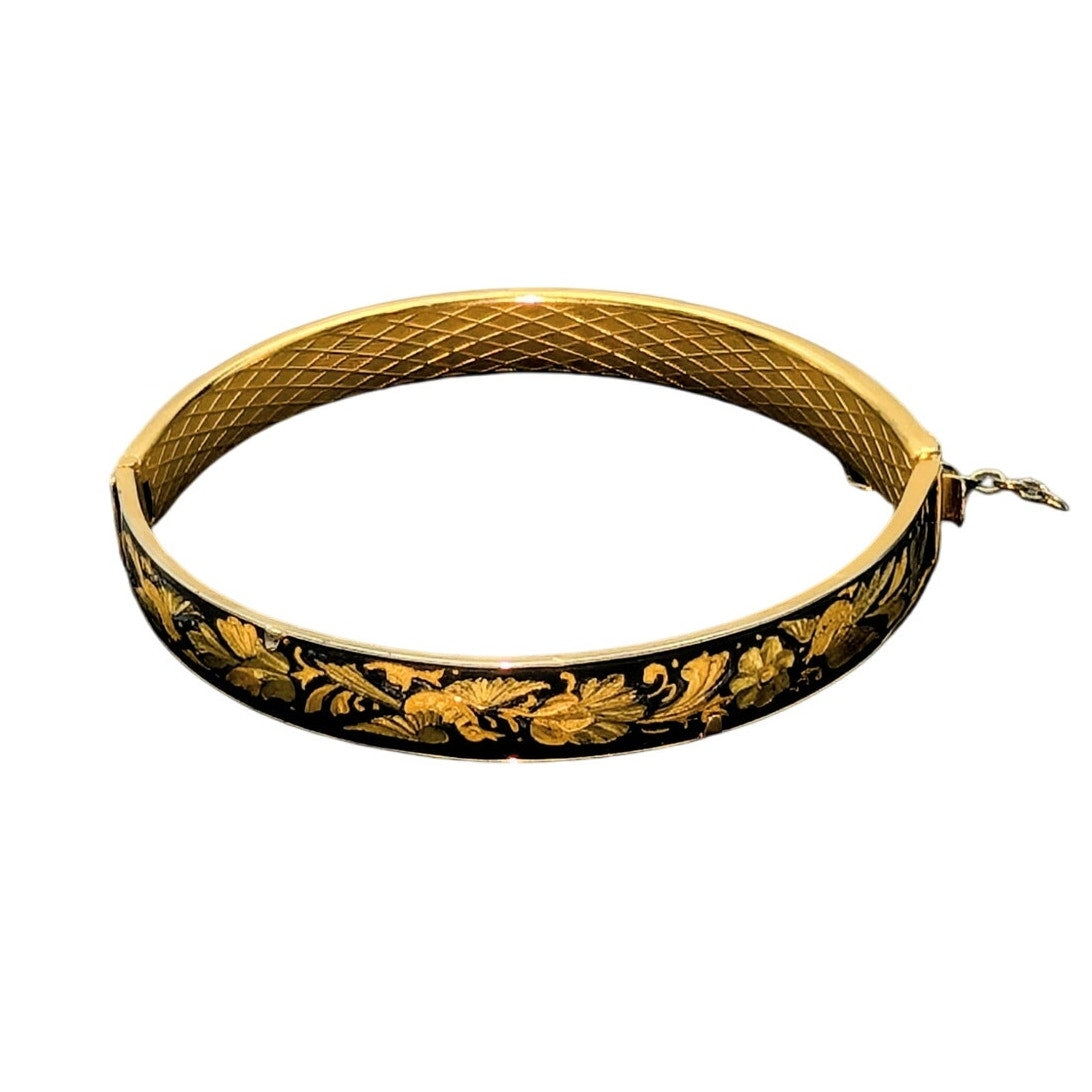 VTG Damascene Hinged Birds Flowers Broken Safety Chain Bangle Bracelet