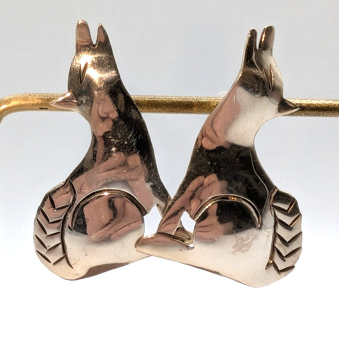 Vintage 925 Sterling Silver Taxco Mexico Howling Coyotes/Wolves Pierced Earrings