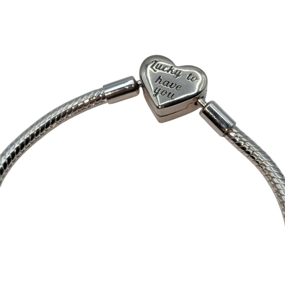 925 Sterling Silver Snake Chain CZ Heart Charm Bracelet