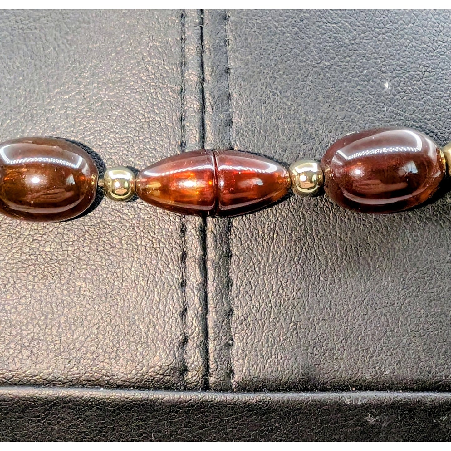 Vintage Rootbeer Acrylic & Gold Tone Spacer Bead 23.5" Necklace W/ Screw Clasp