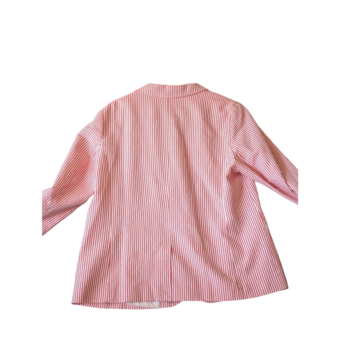 Talbots Vtg 90s Red/Pink Stripe Two Button Cotton Seersucker Blazer Womens Sz 16