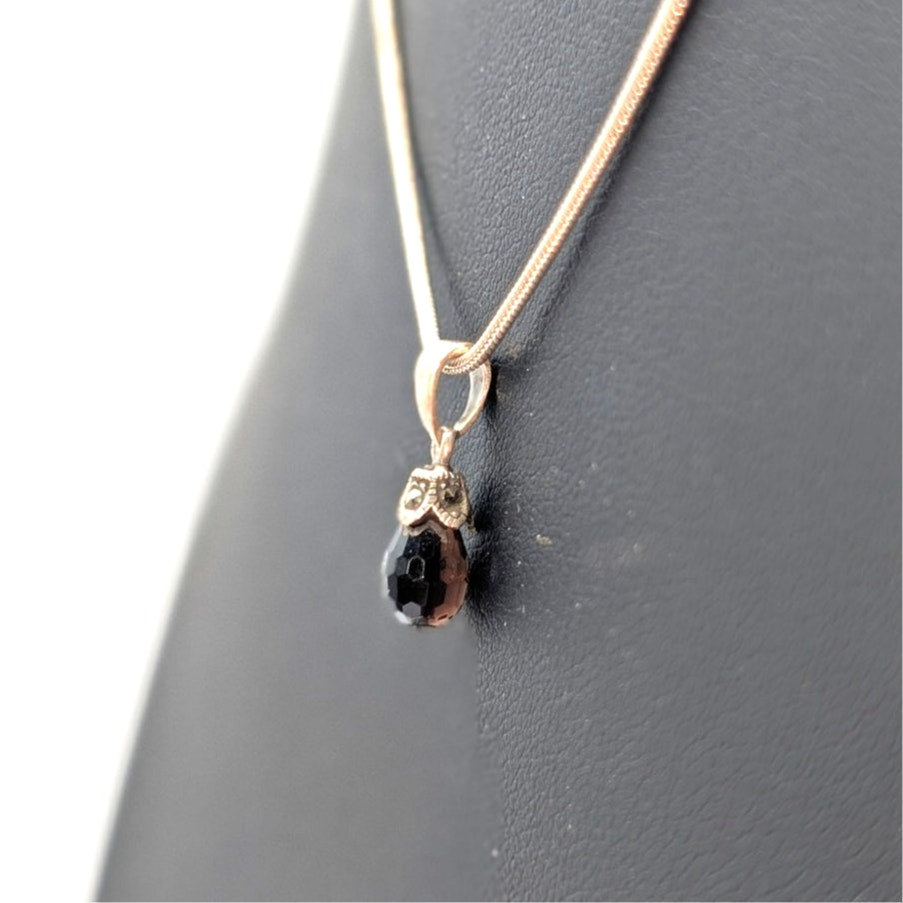 925 Sterling Silver Smoky Quartz Briolette Cut Pendant 16.5" - 20.25" Necklace