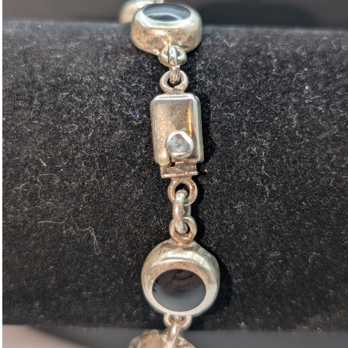 925 Sterling Silver Mexico Black Onyx Box Clasp Vintage Bracelet