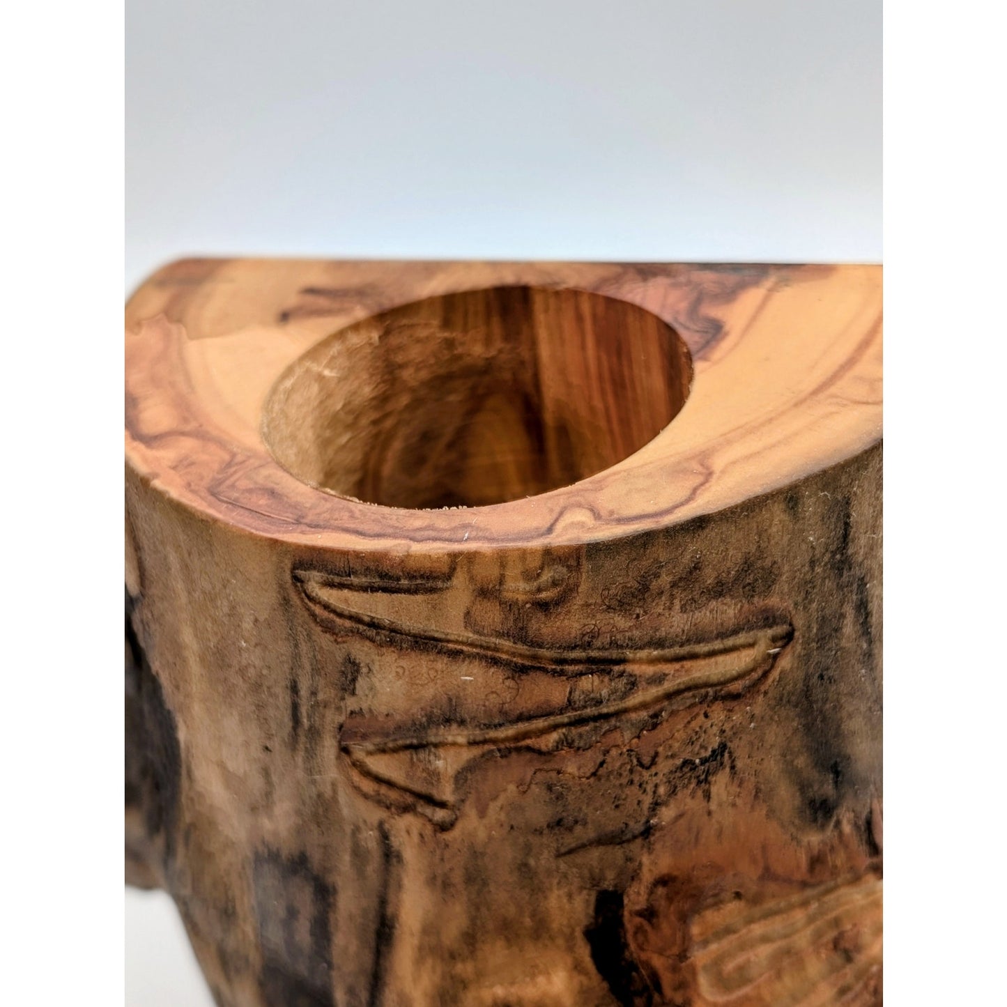 Artisan Created Wood Burned Horse Head Log Pillar Candle Holder
