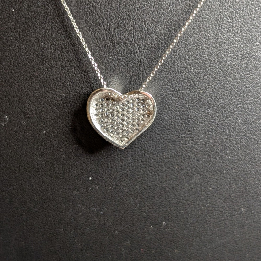 925 Sterling Silver Pave CZ Floating Heart Pendant 18" Necklace
