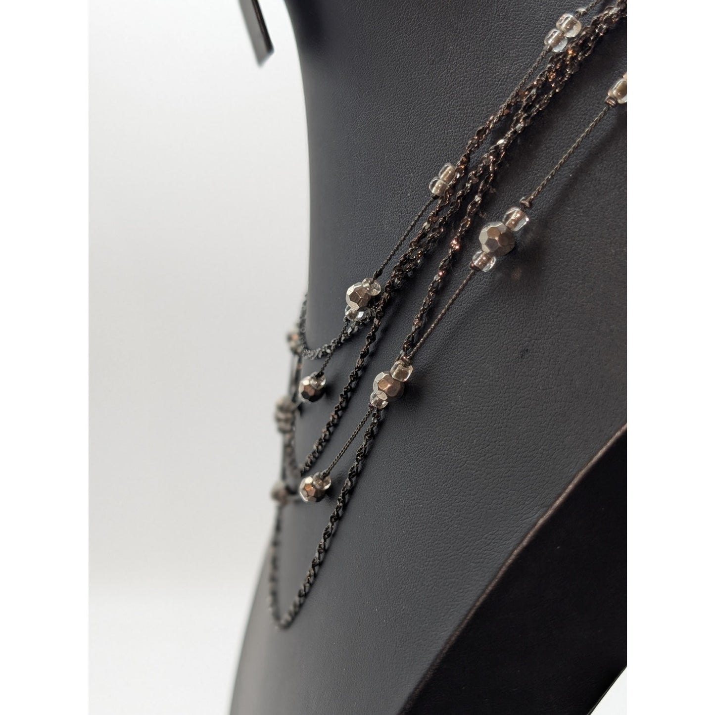 Gun Metal Metallic Clear Bead Five Multi-Strand Chain 15.75"-18" Necklace