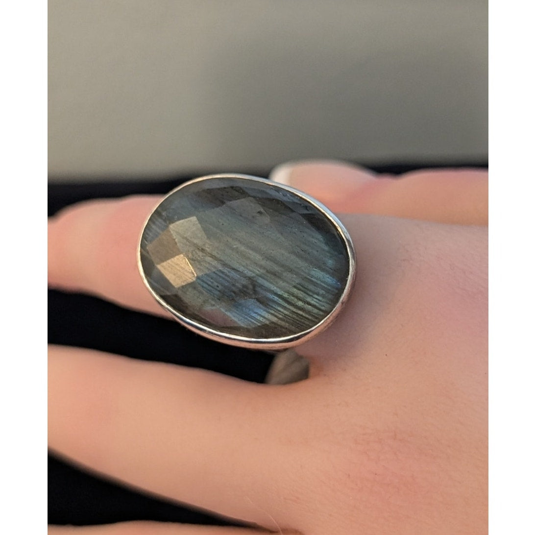 Stella & Dot Retired Odyssey Faceted Labradorite Sterling Adjustable Ring