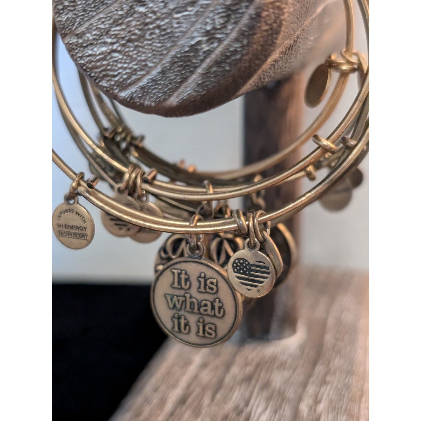 Lot of Ten Alex and Ani Adjustable Wire Charm Bracelets Bronze & Gold Tone