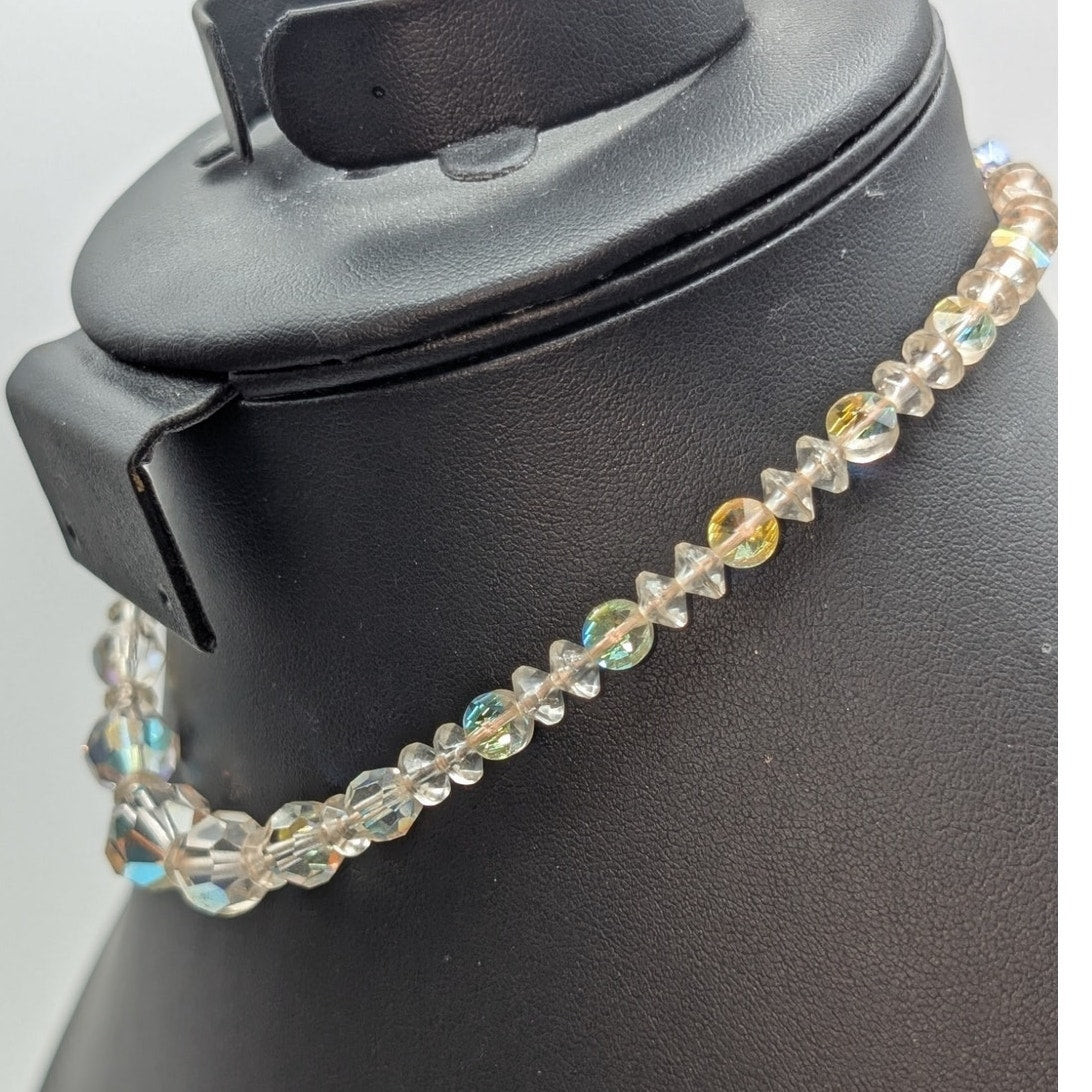 Vintage AB Crystal Graduated Multi-Shape 12.5"-14" Choker Necklace