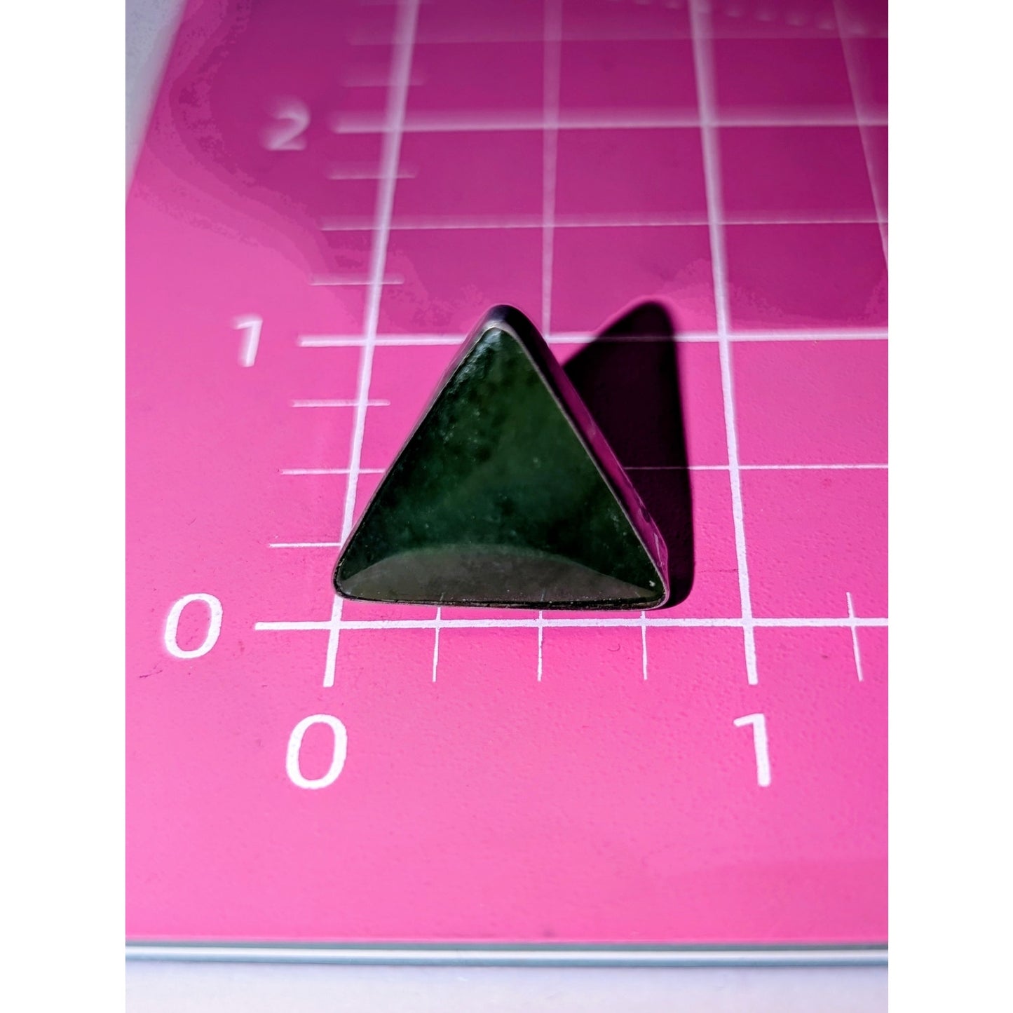 Vintage Signed Sterling Silver Nephrite Jade Stone Triangle Stud Earrings