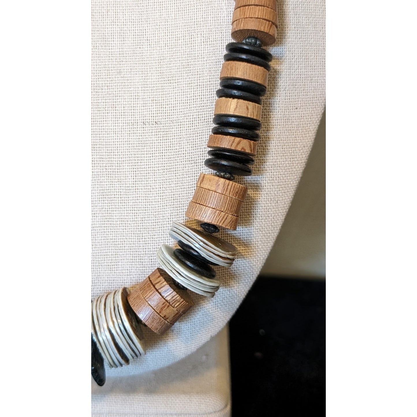 Vintage Chunky Wooden Shell Handmade Tribal Boho Necklace