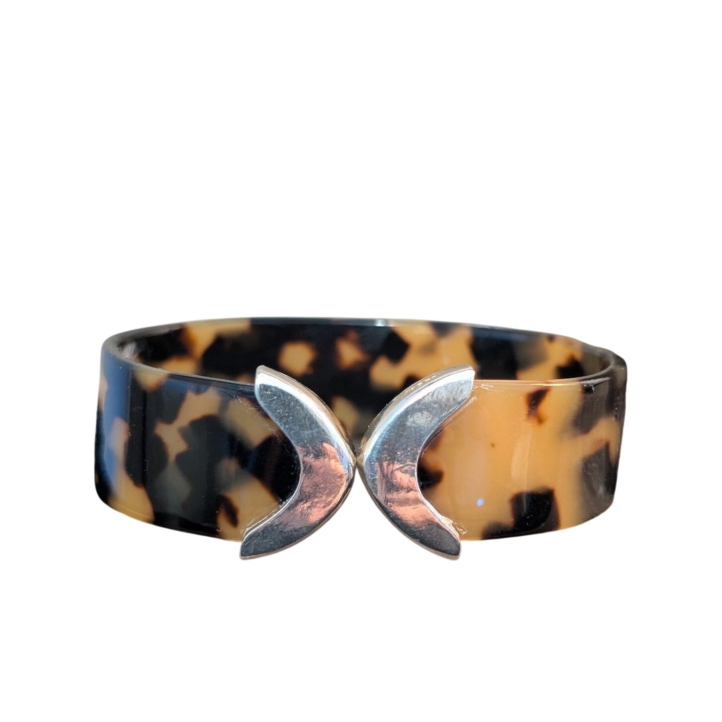 Vintage Sterling Silver 925 AT Faux Tortoise Shell  Cuff Bracelet