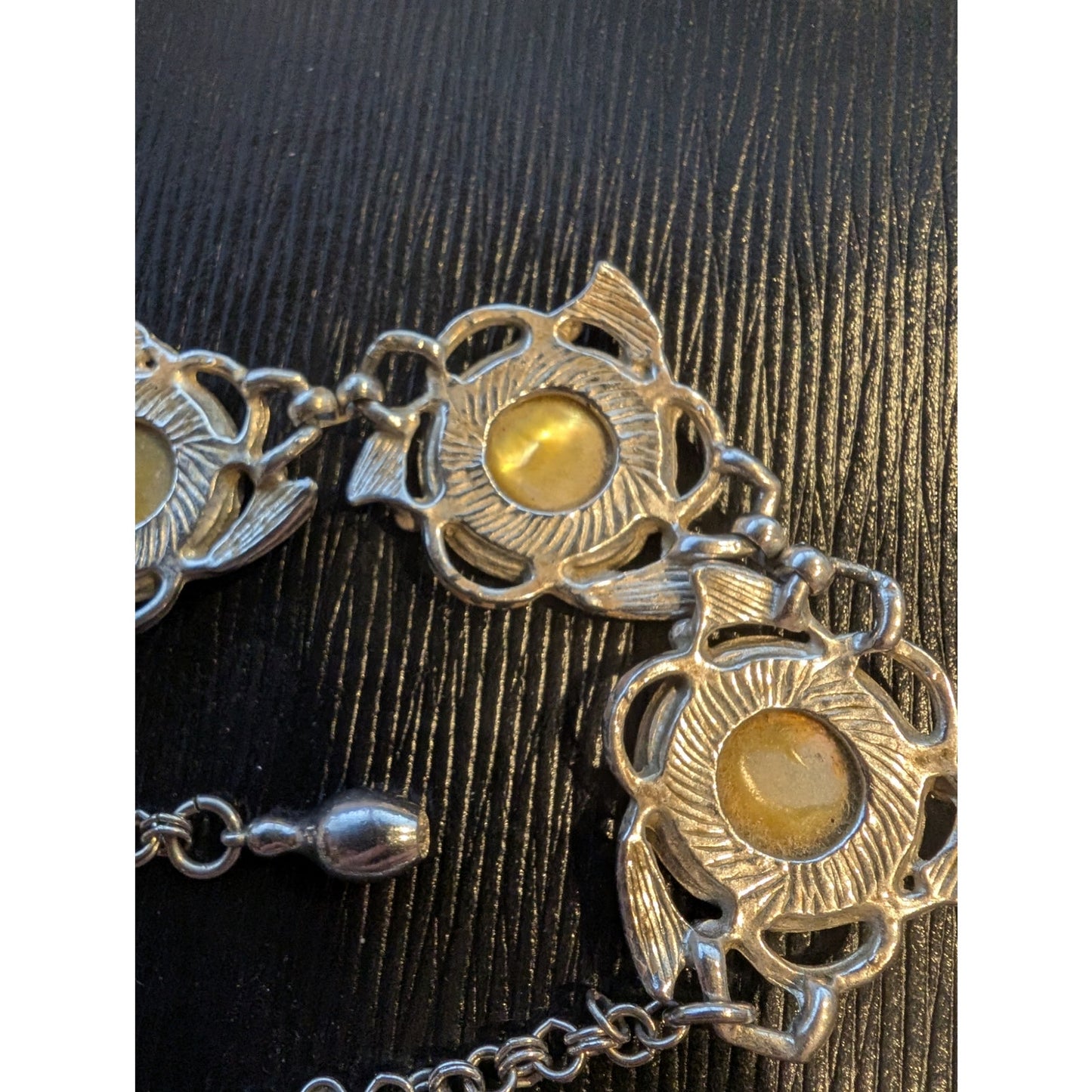 Vintage Silver Tone Abalone Shell Station Chain Hook Clasp 15" Choker Necklace