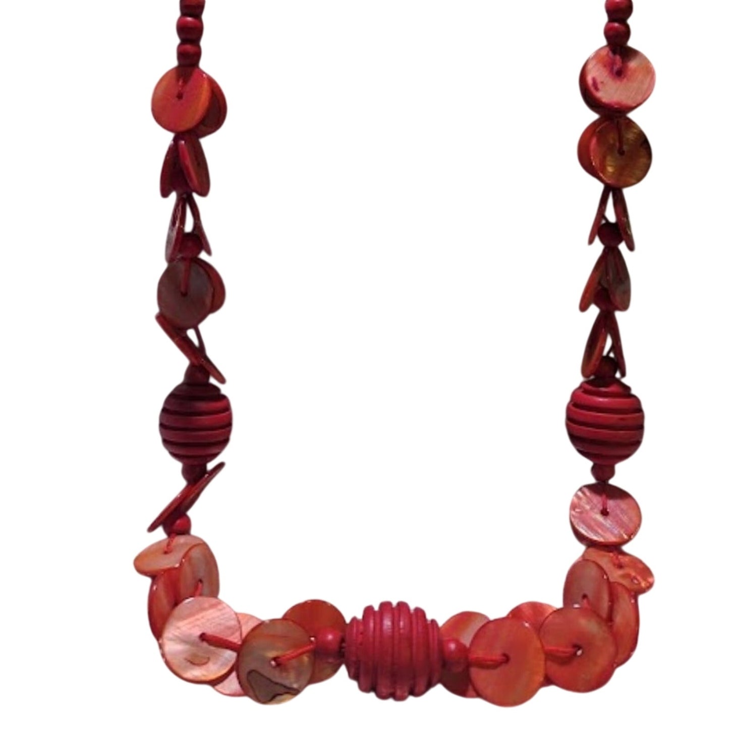 Vintage Orange Shell & Wooden Bead Necklace