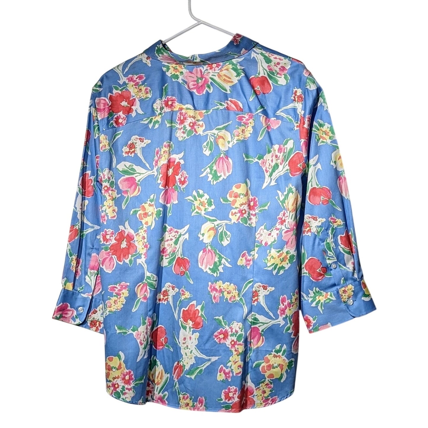 CHAPS No Iron 3/4 Sleeve Button Up Blue Floral Blouse NWOT Womens Sz 1X