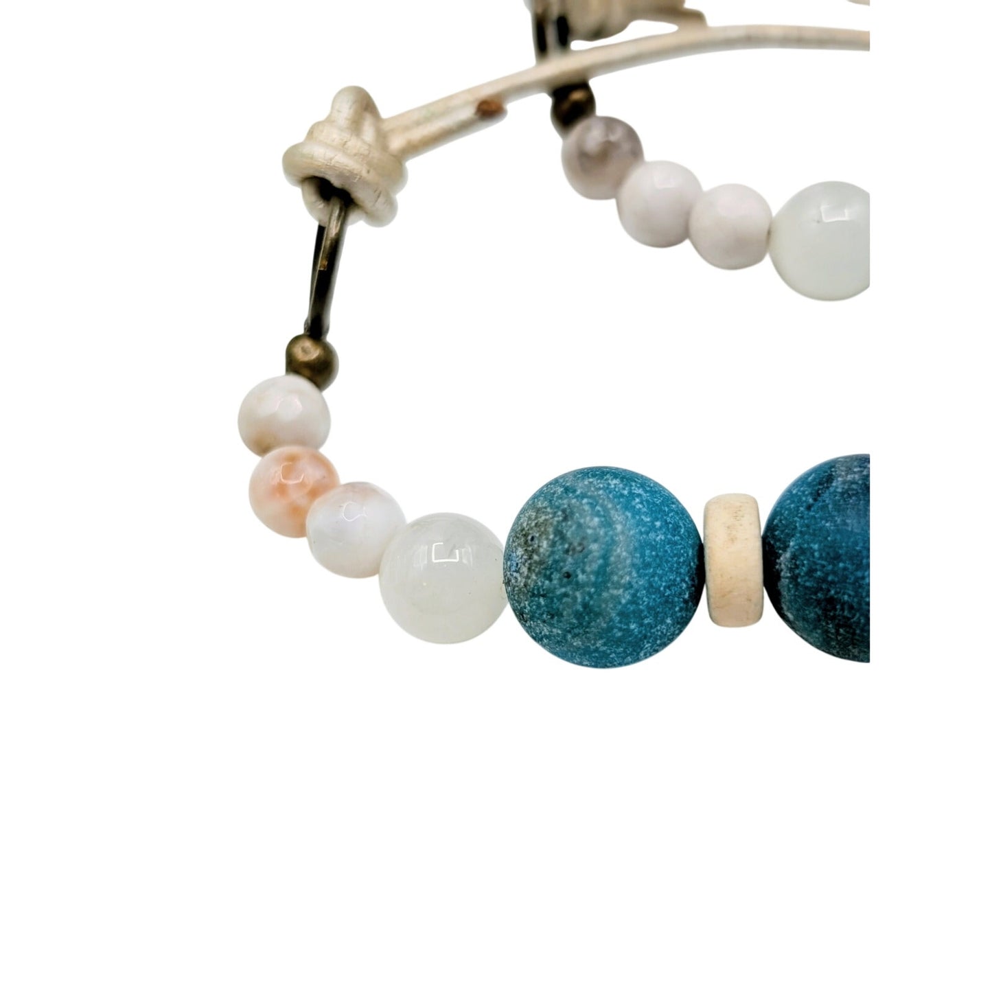 Boho Blue Pink White Black Stone Beaded Pink Tipped Tassel Long Cord Necklace