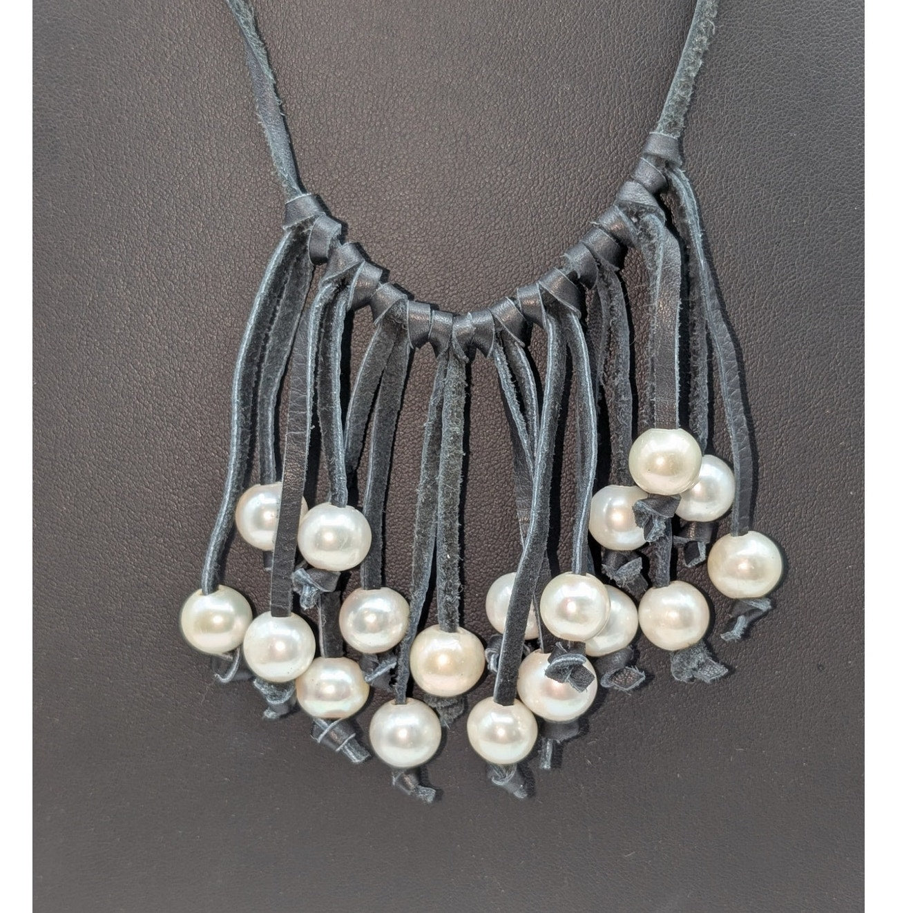 Faux Pearl Adjustable Leather Cord Fringe Boho Hippie Necklace