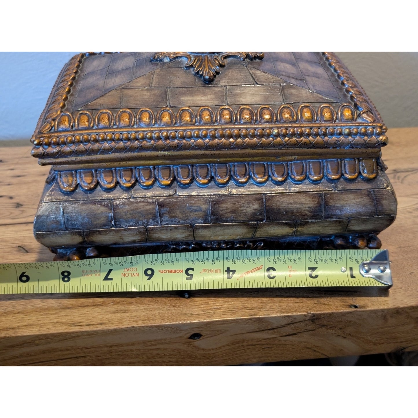 Jewelry Chest or Trinket Box Brick Pattern Removeable Lid Wood Look Resin