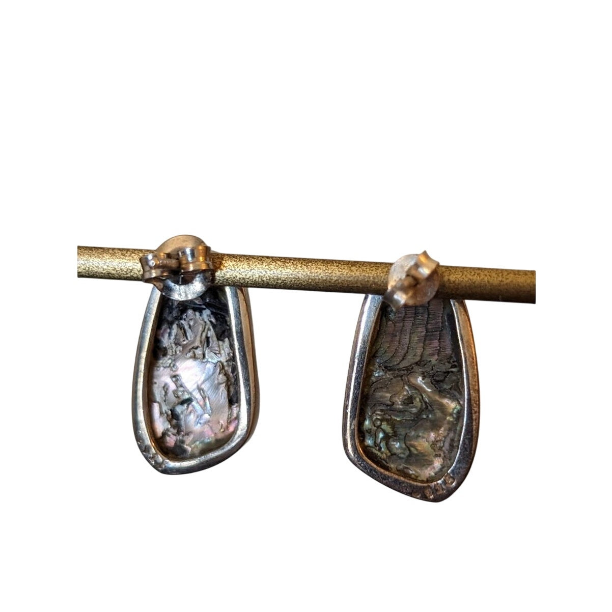 Marked 925 Sterling Silver Abalone Shell Post Earrings