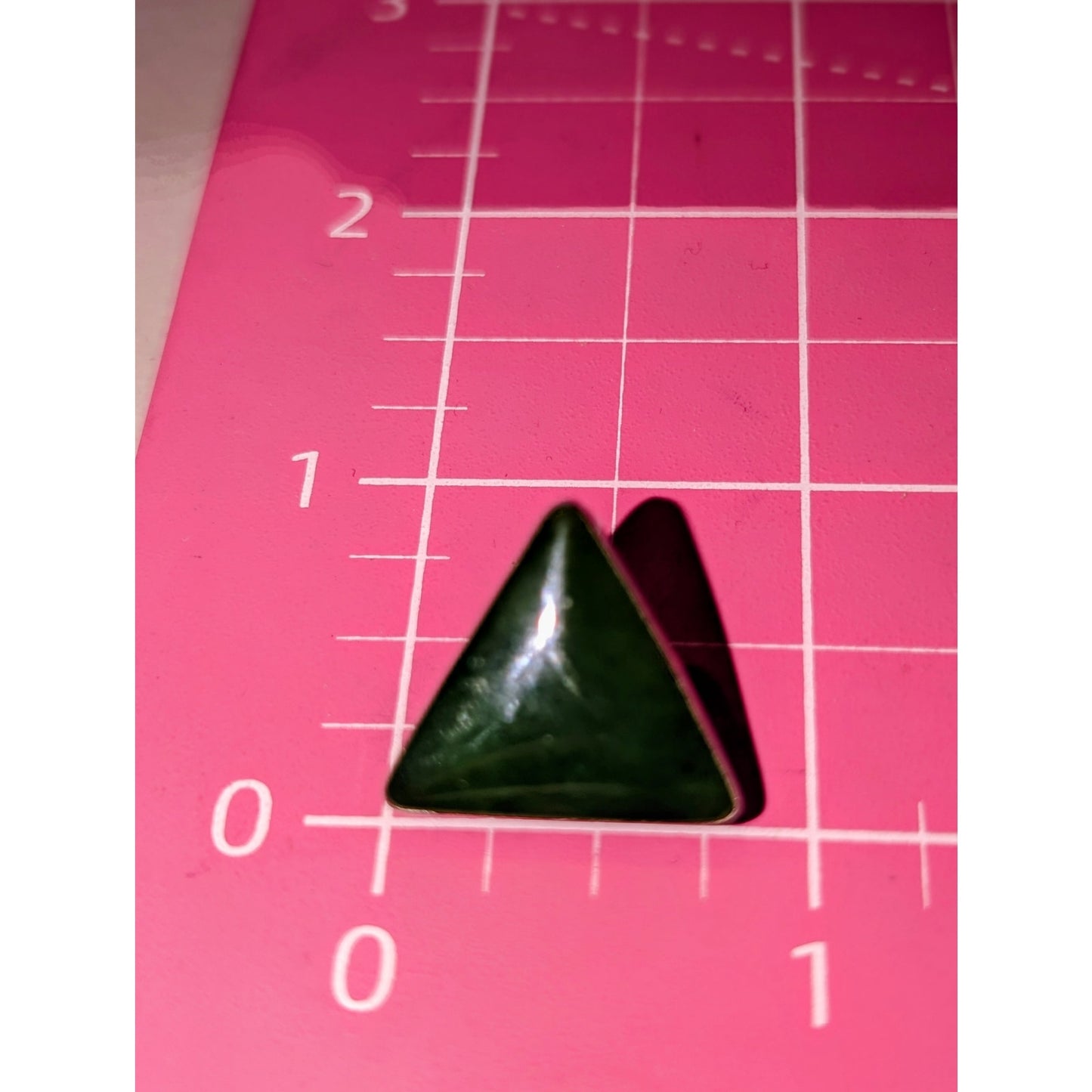Vintage Signed Sterling Silver Nephrite Jade Stone Triangle Stud Earrings