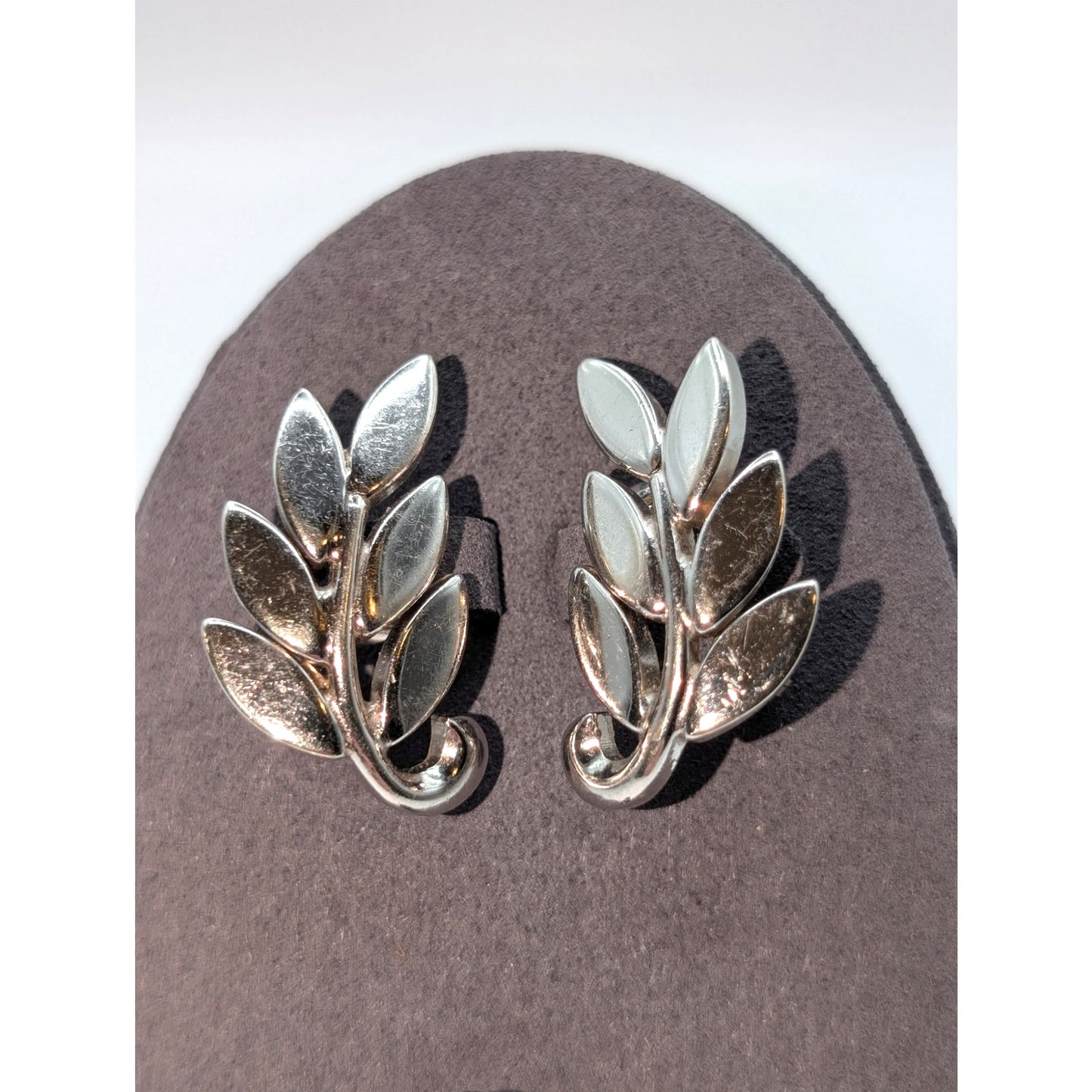 Vintage Monet Silver Tone Leaf Clip On Earrings