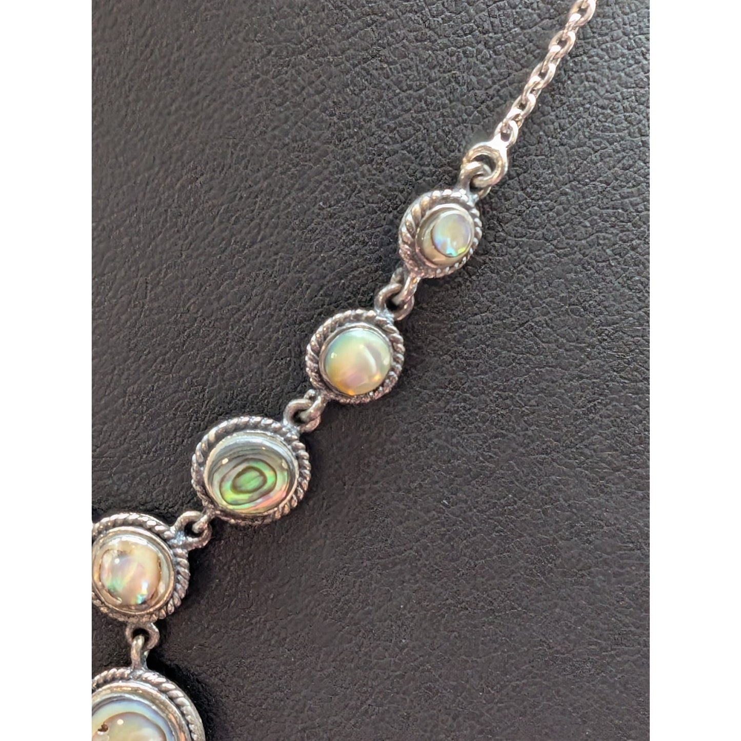 Vintage 925 Sterling Silver Abalone 'Y' Drop Chain Necklace