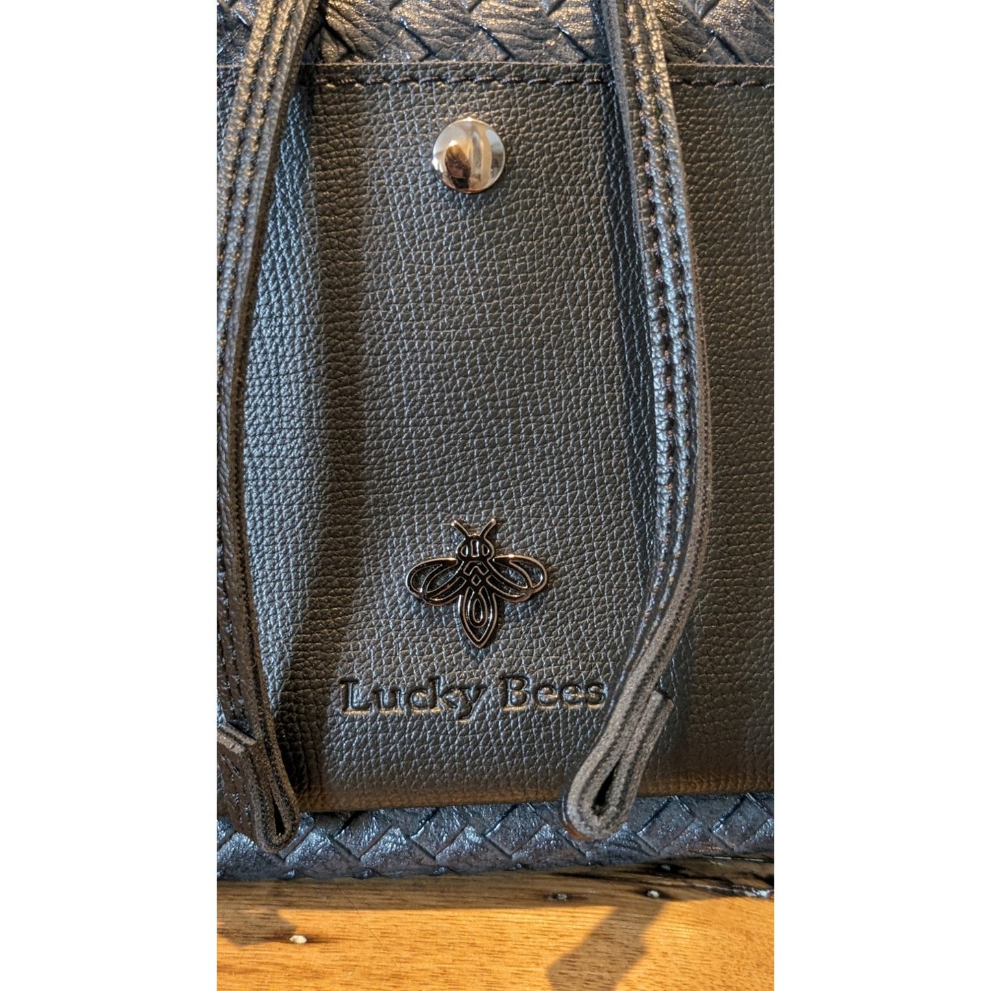 Lucky Bees Quilted Black Backpack