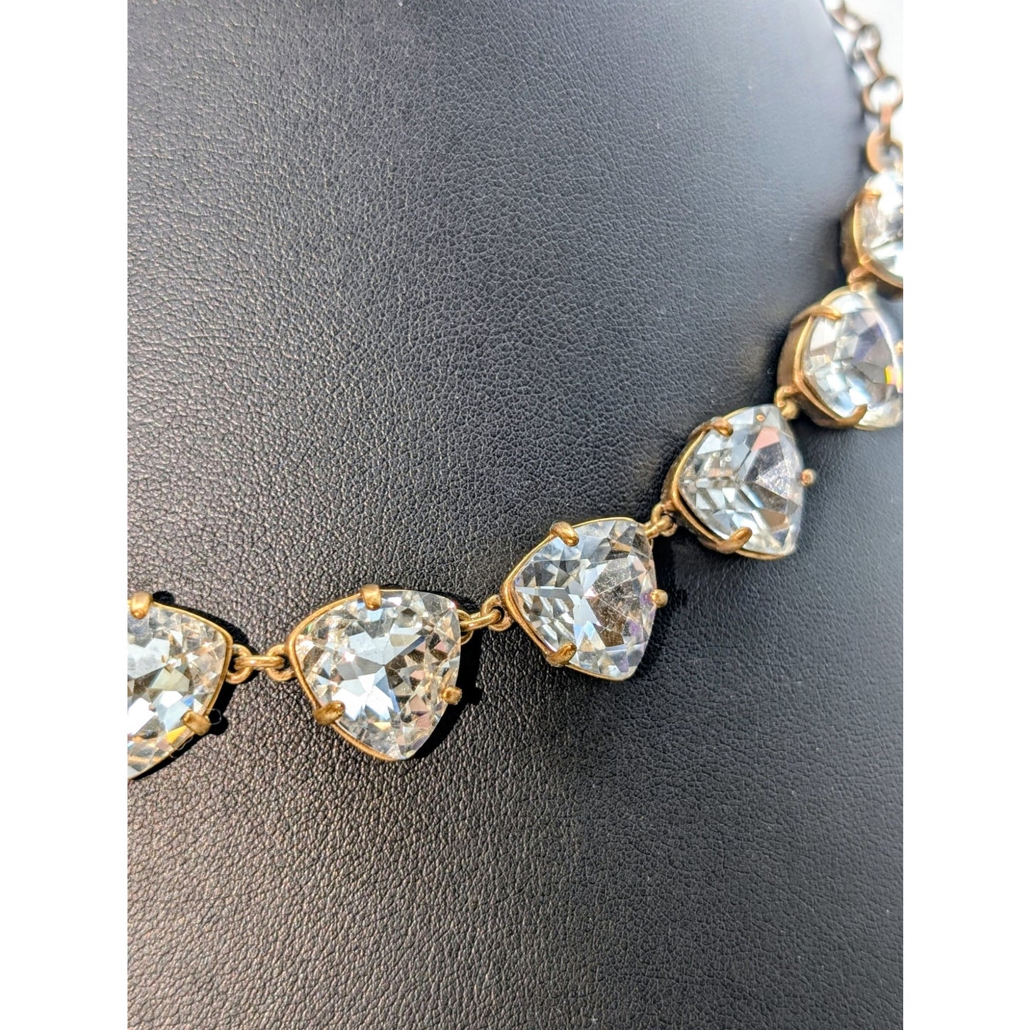 Stella & Dot Large Trillion Rhinestone Antiqued Gold Tone Necklace