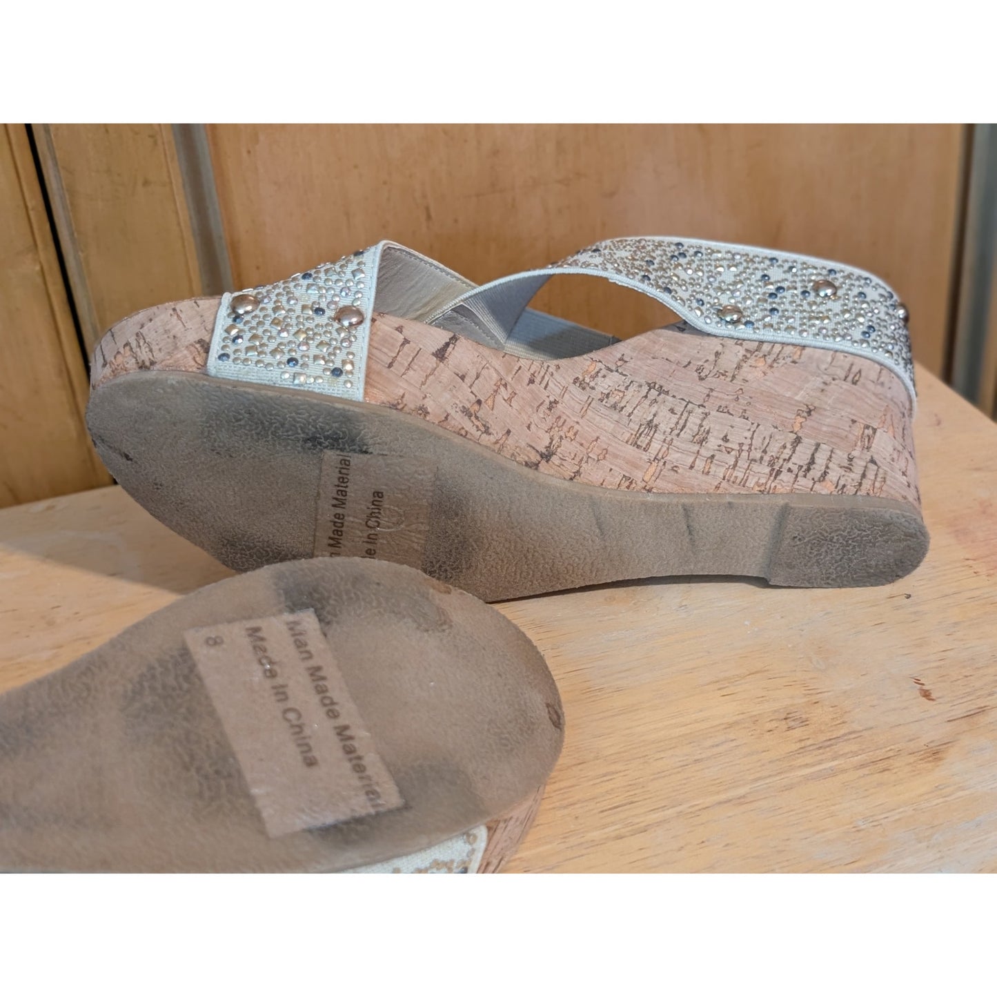 Corkys Summit Metallic Studs Criss Cross Wedge Open Toe Sandals Size 8