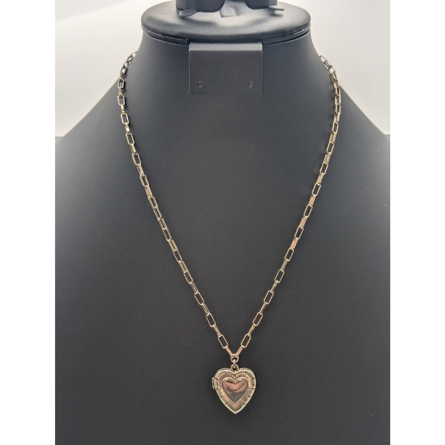 J. Crew Lightly Gold Washed Paper Clip Chain Etched Locket 18" Necklace
