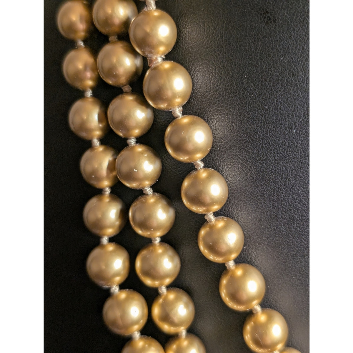 70" Single Strand Individually Knotted Gold Color 8mm Faux Pearl Bead Necklace