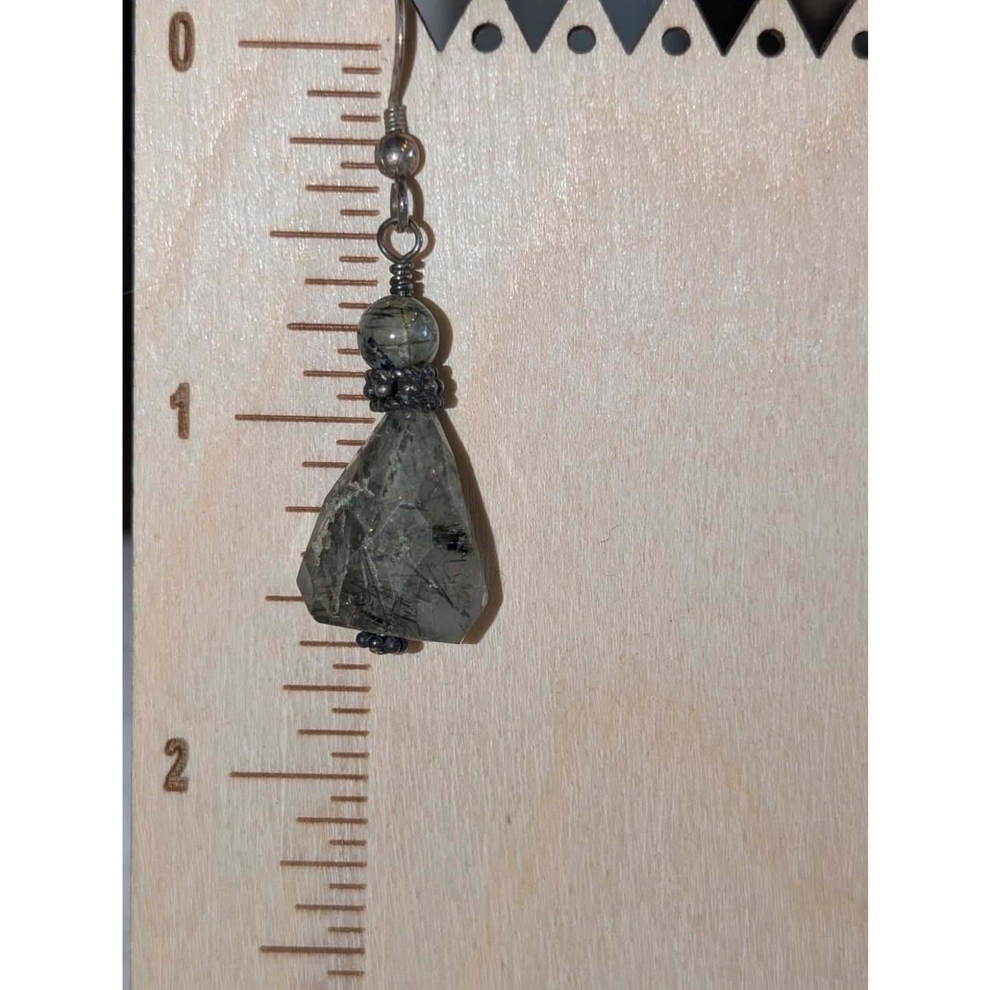 Vintage 925 Sterling Silver Ruff Cut Smoky Rutilated Quartz Dangle Earrings