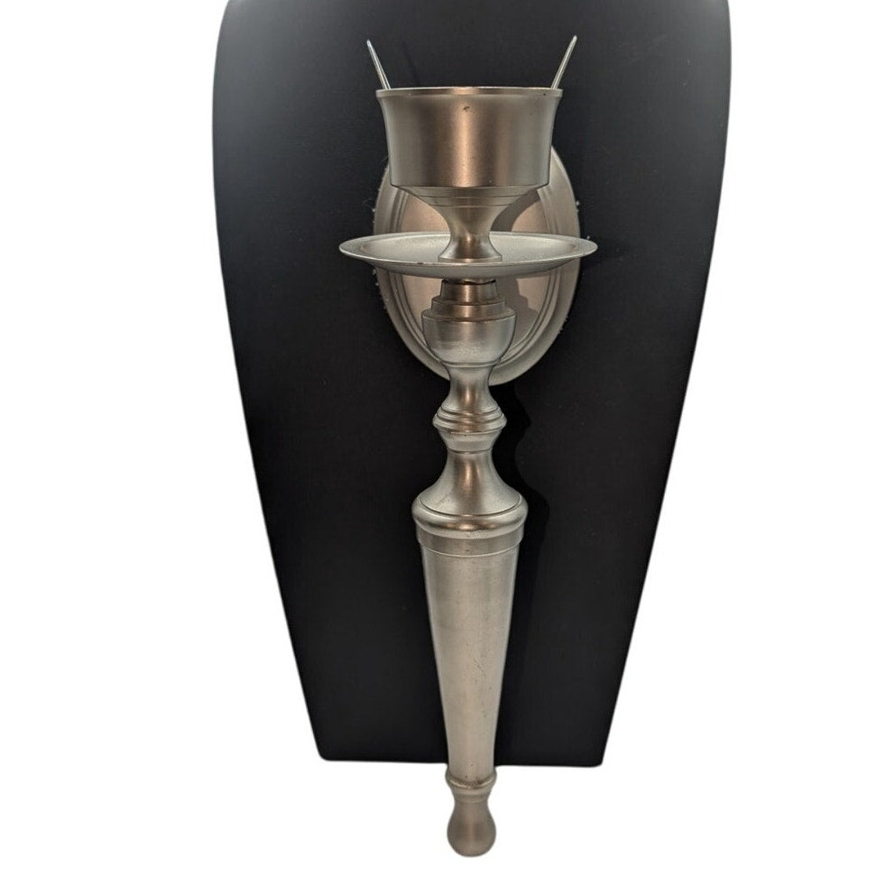 Vintage Heavy Brushed Silver Tone Wall Sconce Candle Holder W/ Removable Clips