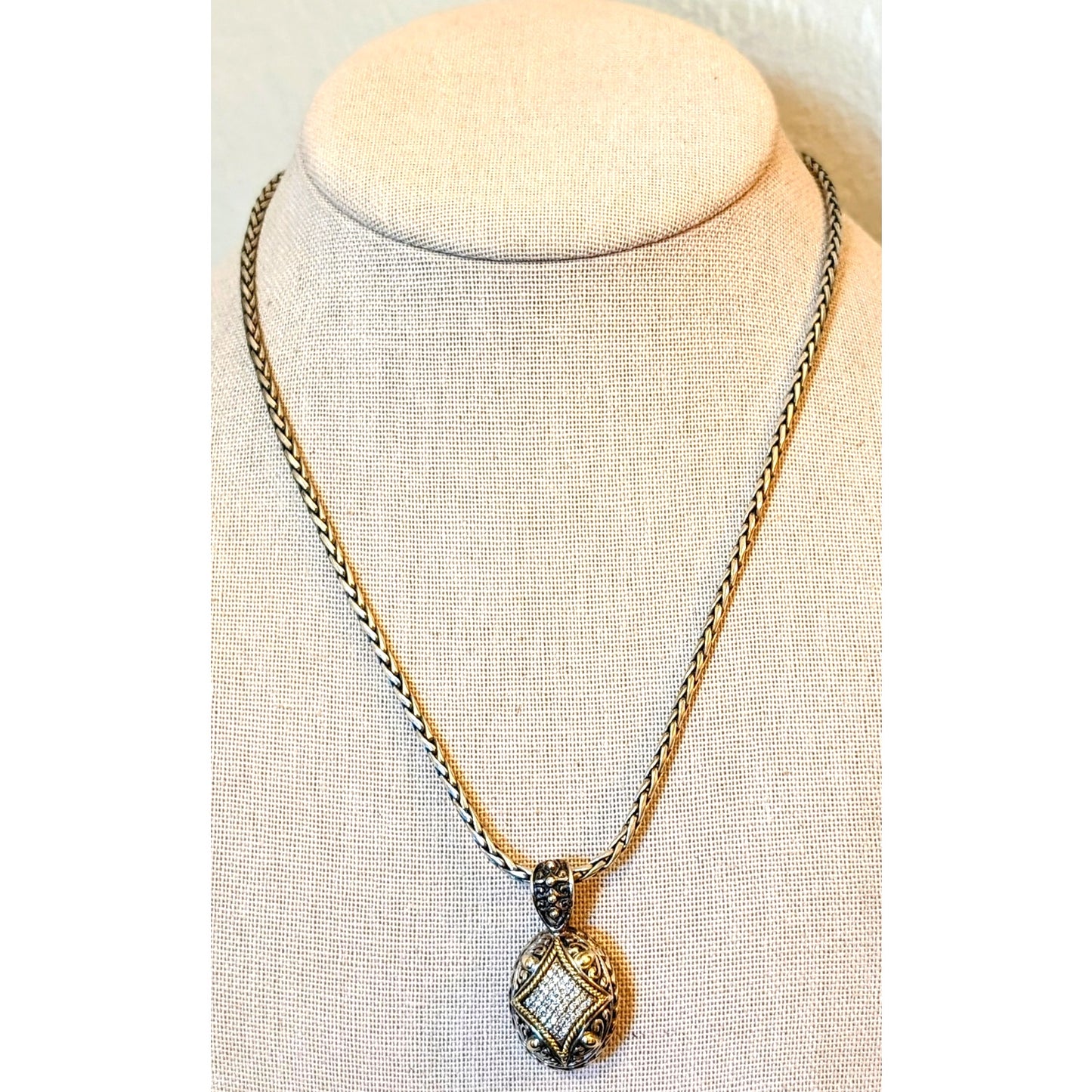 EFFY BH Balissima 18k Gold & Sterling Silver Diamond Pendant Toggle Necklace 18"