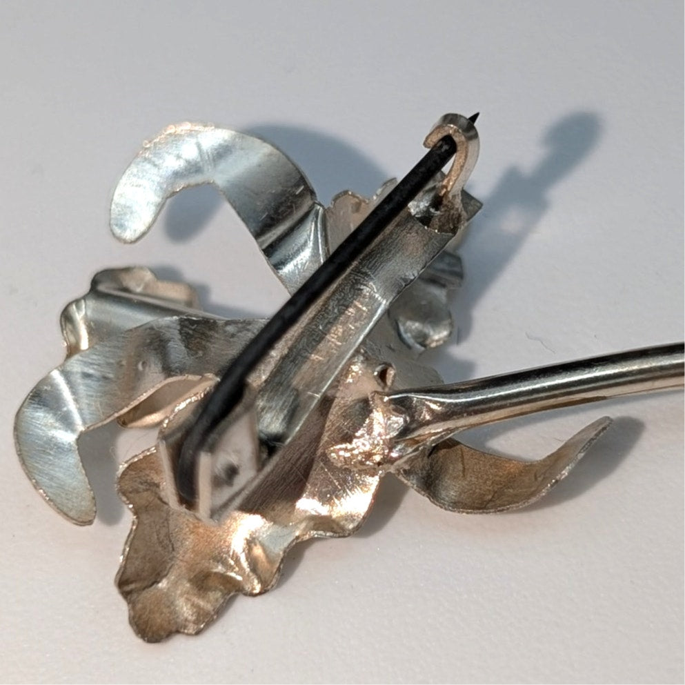 Vintage/Antique 900 Silver Green Stone Center Lightweight Orchid Flower Pin