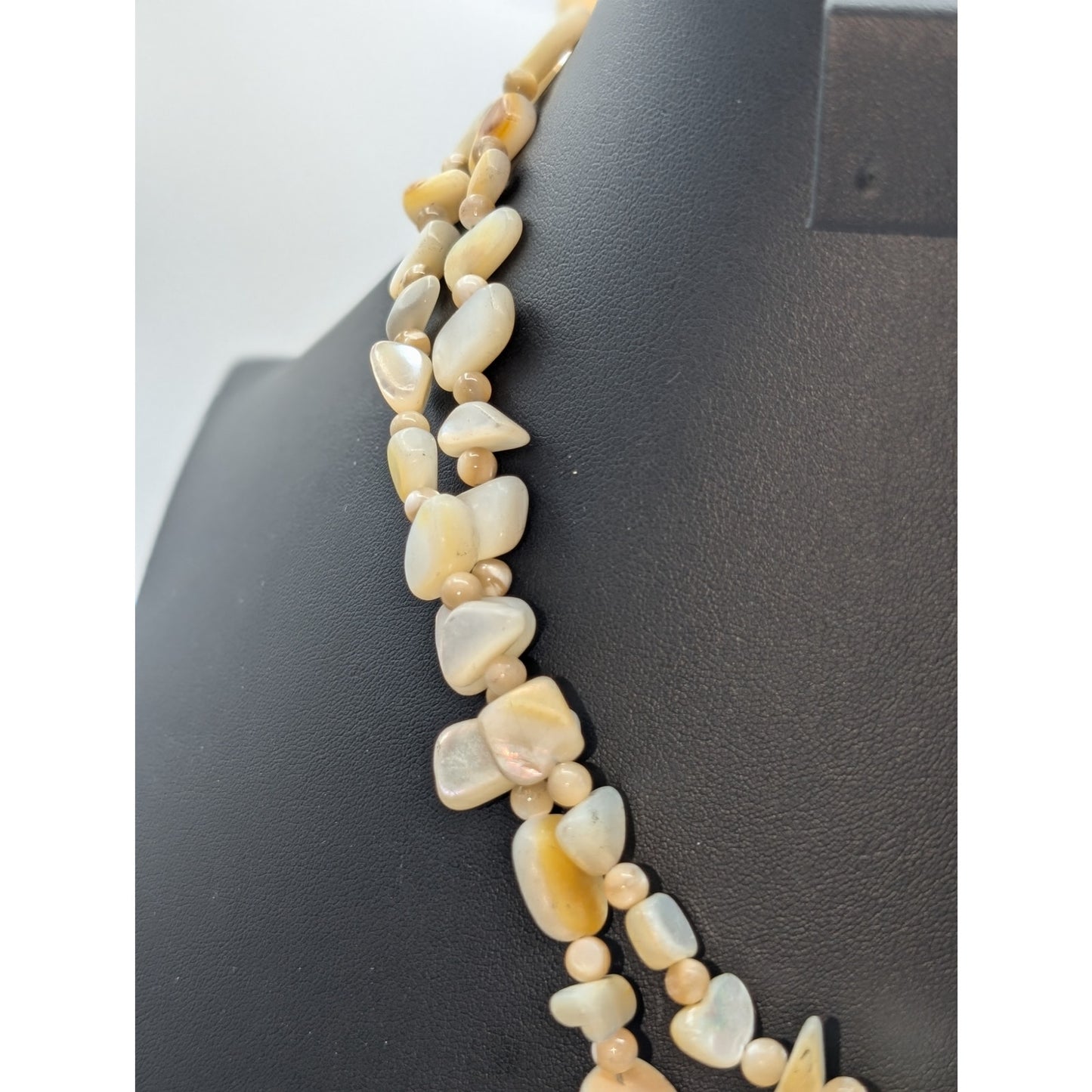 Vintage 925 Sterling Mother of Pearl Two Strand Bead Rose Pendant Necklace