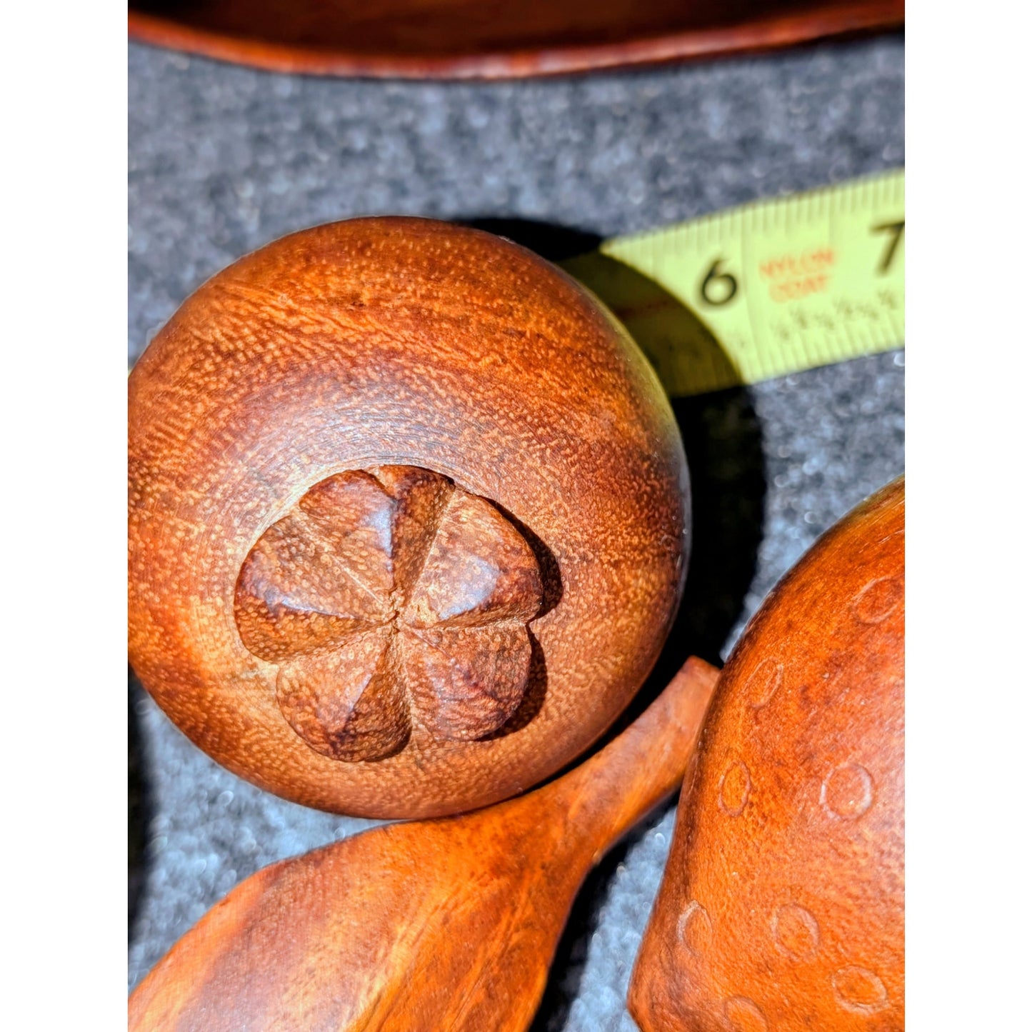 Vintage 1960s MCM 14-Piece Hand-Carved Monkey Pod Wooden Fruit Leaf Bowl Plate