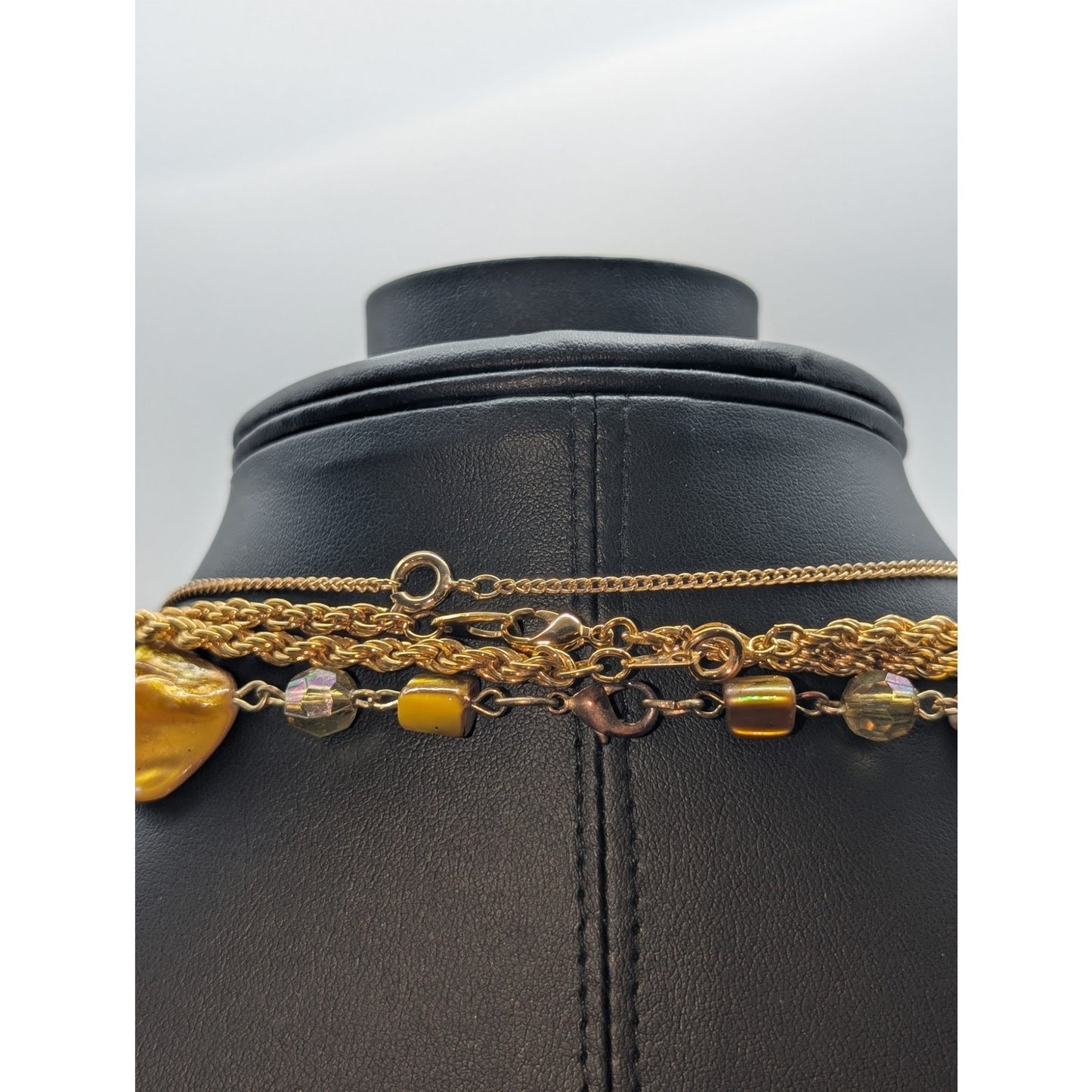 Lot of Four Gold Tone Green Yellow Necklaces