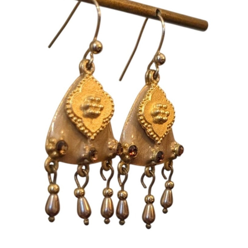 French Wire Enamel Rhinestone Bead Dangle Earrings
