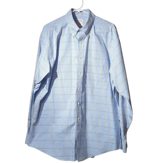 Vintage Brooks Brothers Blue Plaid The Original Polo Shirt Button Down Mens Sz L